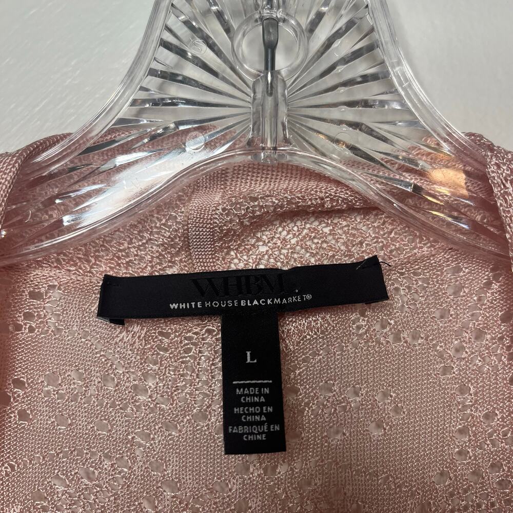 White House Black Market Pink Open Knit Cardigan  Drape Front Lightweight Sz L - Picture 2 of 7
